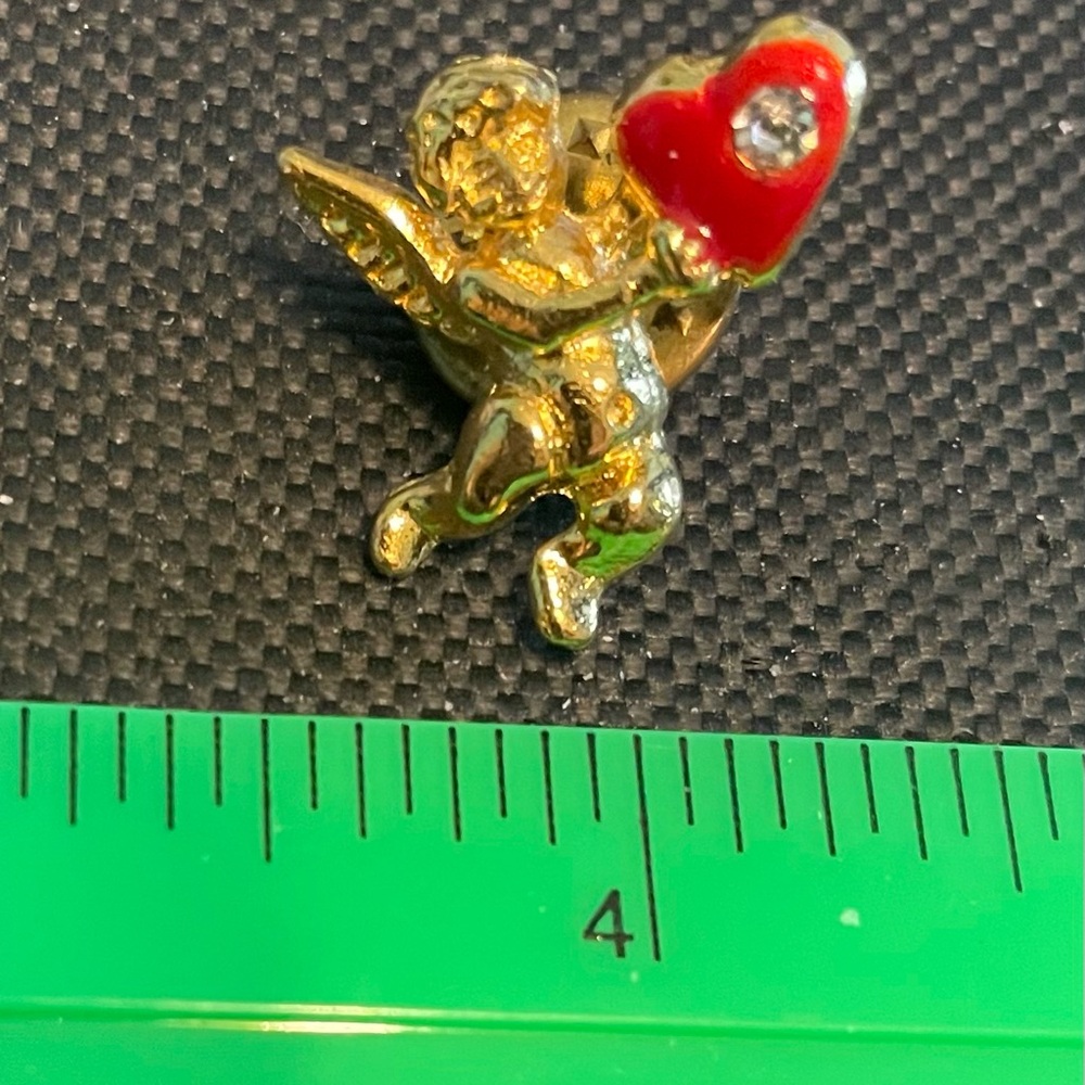 Vintage Gold Tone and Red Cupid/Angel Heart Brooch